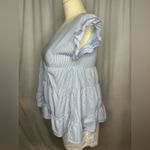 Andree by Unit Blue White Pinstripe Tiered Babydoll Top Size M (1122) Photo 3