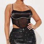 Privy Black Rhinestone Faux Corset Top Photo 5