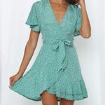 Amazon - Polka Dot Wrap V Neck Mini Ruffle Dress, Green/White, Size S, NWOT Photo 2