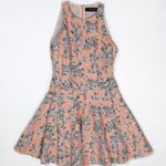 Thakoon  Orange Gray Floral Flower Print Pattern Fit Flare Sleeveless Mini Dress Photo 0