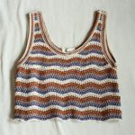 Rebellious One Stylish Wavy Crochet Tank Top - Brown, Blue, Cream Photo 0