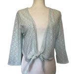Denim & Co Diecut Shrug Womens Top Sz S Coquette Pastel Cottage Tie Ballet Boho Green Photo 0