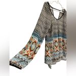 Blu Pepper  Women's Sheer Blouse Long Sleeve Boho Style Multicolored Size M Photo 2