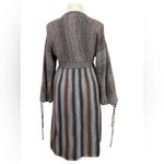 Vtg 70s Boho Striped long line balloon sleeve Sweater Cardigan Brown Size L Photo 3