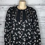 Kaari Blue NWT Size XL Black Floral Print Lace Trim Hidden Button Up Blouse Photo 1
