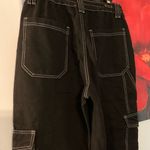 New Black Denim High Waisted Cargo Jeans MEDIUM Sz 8/10 Flap Pocket Whip Stitch Photo 2