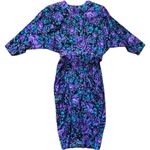All that jazz Vintage  80s 90s Womens Dress Teal Purple Rose Floral S Belt Fitted Photo 4
