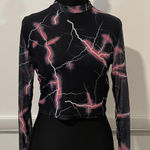 Black and pink lightning print mesh top. avidlove size small Photo 0