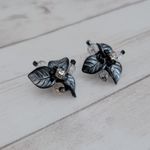 Vintage Clip On Earrings Whimsical Dark Flower Leaf Design Photo 3