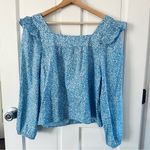 J.Crew Blue Ditsy Floral Top Cotton Ruffle Sleeve Square Neck Size L Photo 5