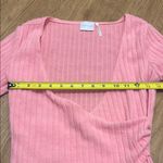 Urban Outfitters  Medium Pink Ribbed Wrap Top Cropped Lettuce Trim Sweater Photo 3
