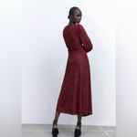 ZARA  Bloggers Fav Burgundy V-Neck Long Jacquard Wrap Maxi Christmas Dress Sz M Photo 13