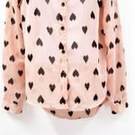 Urban Outfitters Heart Print Chiffon Long Sleeve High Low Collared Button Up Shirt Top Blouse Photo 3