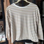 H&M  long sleeve tee beige striped cotton jersey top cropped crewneck neutral Photo 1