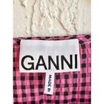 Ganni $400  Shirred Gingham Seersucker V-Neck Midi Dress Pink/Black Sz 36 / US 10 Photo 5