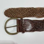 Eddie Bauer Vtg Y2K  XL Wmn  Brown Leather Woven Braided Chunky Belt  Boho Brass Photo 1
