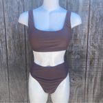 Mocha Brown Scoop Neck High Waisted 2 Piece Swim Bikini Set Size S Photo 2