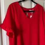 She & Sky  Womens Red V-Neck Ruffle Sleeve Sisterhood Lined Dress Size Large NWT Photo 1