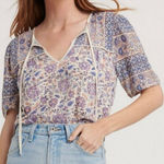 Lucky Brand  boho printed tie neck top size small Photo 0