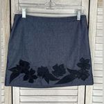 EXPRESS  Stretch Denim Mini Skirt w Leather Floral Applique Dark Blue/Black-3/4 Photo 0