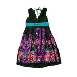 Desigual Green Dress Sleeveless V Neck Floral Skirt Wide Sash Size 40 US Medium Photo 3