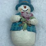 Snowman Blue Hat and Vest Carrying Flower Bouquet Jewelry Pin Brooch Winter Wear Photo 9