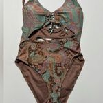 P2F One Piece Swimsuit Glitter Paisley Boho, Power To The Flower Brown Size L Photo 0