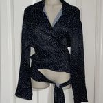 ZARA NWT Black White Polka Dot Satin Tie Front Bow Detail Blouse Photo 2