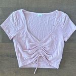 Wilfred  aritzia light pink short sleeve ruched tie crop top Photo 0