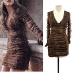 ZARA  Dress Draped‎ Tulle Mini Long Sleeve in Snakeskin Brown Size Small Photo 1