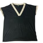 Ralph Lauren LAUREN Women's V-Neck Tunic Top Sz L Cream Trim Short Sleeve Blouse Photo 4