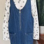 Vintage Denim Zip Front Jumper Dress Sleeveless Pockets 90s Minimalist large Blue Photo 0