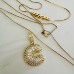 Golden Bubble Letter “C” Rhinestone Embellished Pendant, Chunky Initial Bling Gold Photo 13