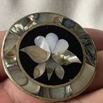 Mexico Alpaca Abalone Mother of Pearl Inlay Flower Mexican Alpaca Silver Pin Photo 9