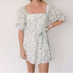 MINKPINK Irwin White Eyelet Mint Green Yellow Floral Mini Dress XS Puff Sleeves Photo 1