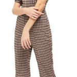 Free People Plaid Jumpsuit in Black and Tan Photo 0