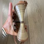 ALDO Woman’s Brown & Coral Strap Leather Wedge Gold Buckle Sandals Sz 8.5 Photo 3