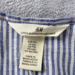 H&M  Linen Blend Stripe Midi Dress 2XL Blue White Puff Sleeve Tie Front Sundress Photo 3