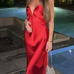 ZARA  maxi Red Evening Dress corset satin midi wedding party cocktail Photo 5