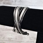 Vintage Bracelet / Bangle / Cuff Stunning Dark Gray & Silver Tone Cross Over Photo 0