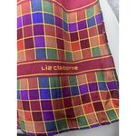 Liz Claiborne  Scarf Womens One Size Multicolor Plaid Oblong Long Silky Print Photo 1