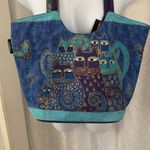 LAUREL BURCH CAT TRIO CANVAS TOTE Blue Photo 1