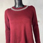 Hooked up Embellished Neck Long Sleeve Sweater Burgundy Red M Size M Photo 0