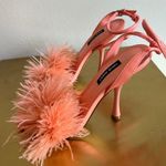 Nine West Peach Orange feather ankle heels sz 6 Photo 8