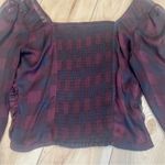 I.N. San Francisco  Plaid Top Sz. L Ruched Sheer Sleeves Cropped Elastic Back (172) Photo 12