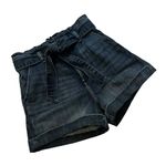 EXPRESS Super High Rise Paper Waist Bag Shortie, Dark Wash, Sz 4 Photo 5