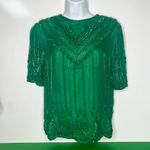 Vintage Silk Beaded Kelly Green Top Nite Waves Samir Suri Size Small Photo 1