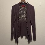 Elle Purple Gray Lace Back Open Front Cardigan Size XL Lightweight Long Sleeve Photo 3