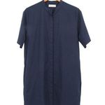 Everlane Navy Blue Collarless Short Sleeve Cotton Shirt Dress Shirtdress 8 Photo 0