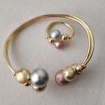 Gold Filled Open Cuff Bracelet Adjuatable Ring Set Photo 1